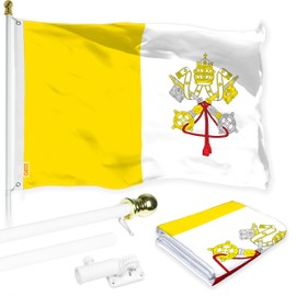 G128 Combo Pack: 6 Ft Aluminum Spinning Flagpole (White) & Vatican City Flag 3x5 Ft, LiteWeave Pro Series Printed 150D Polyester | Pole with Flag Included
