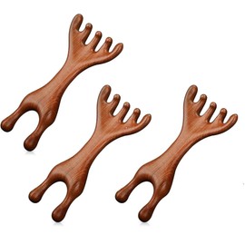 3pcs Wezxrauo Golden Sandalwood Meridian Comb – Gua Sha Massage Tool for Head, Face, Neck & Scalp Relief, Acupressure Therapy Brush for Tension & Lymphatic Drainage, Wooden Claw Massager