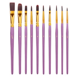 KitsKap Paint Brush Set, 10 Pcs Nylon Hair Paint Brushes for Acrylic Painting Watercolor Oil Detail Paint Brushes (Purple)