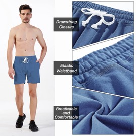 Arloesi Pantalones cortos deportivos de algodón para hombre, 5.5 pulgadas, con bolsillos, Azul (Sky Blue), Medium