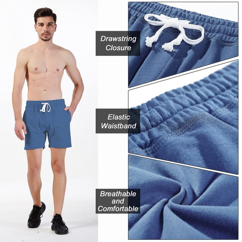 Arloesi Pantalones cortos deportivos de algodón para hombre, 5.5 pulgadas,