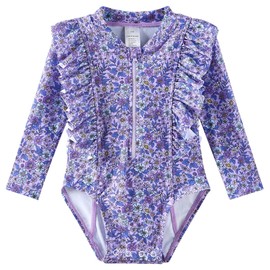 LIBREDGE Baby Girls Swim Suit One Piece Long Sleeve Rash Guard Swimsuit Bathing Suit UPF 50+ Sun Protection Violet 6-9 Months
