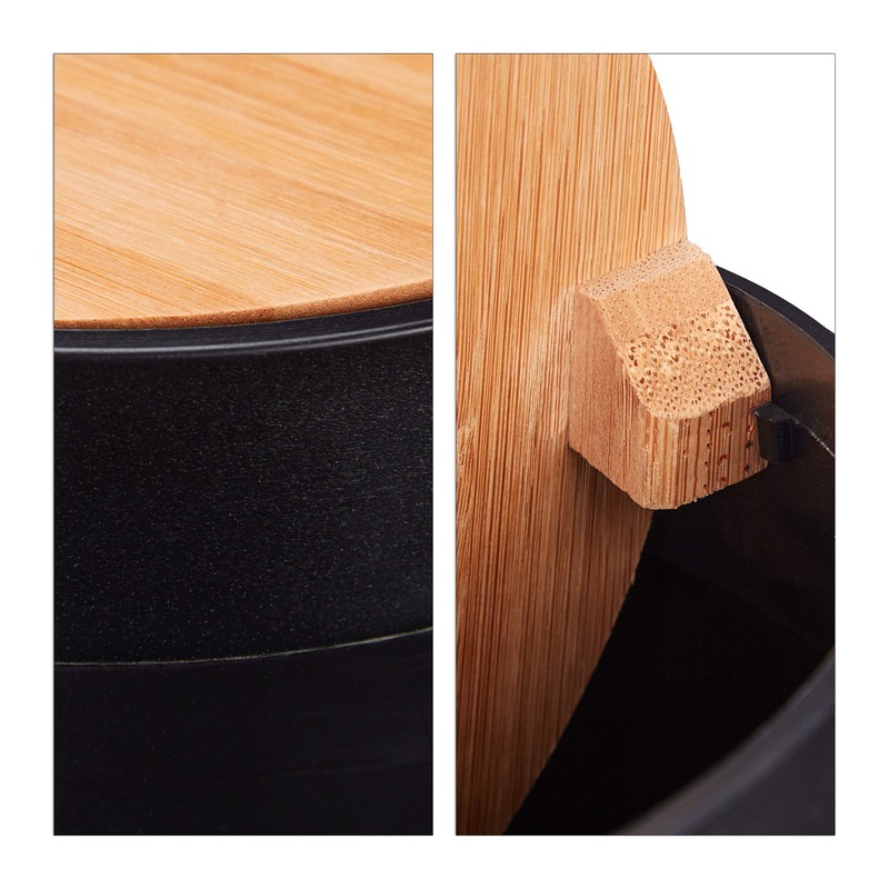 Relaxdays Cosmetic Bin, Bamboo Swing Lid, Modern Bathroom Bin, Plastic,