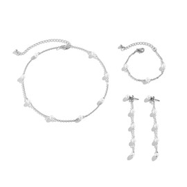 HSAJS Jewellery Set Women's Pearl Necklace & Earrings Set White Pearl Choker Necklace Wedding Prom Bridal Pearls Fashion Jewellery Gifts for Women, Copper