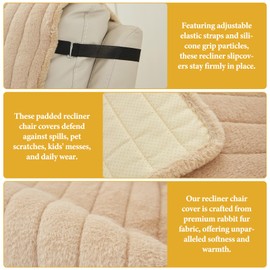 Recliner Chair Cover, Plush Non Slip Armchair Cover, Soft Washable Plush Armchair Slipcover with Pockets And Elastic Strap, Slipcover Non Slip Furniture Protector for Kids and Pets (Coffee, 55x200cm)