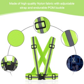 2pack 360° high visibility green reflective safety vest strap for outdoor night running, cycling, walking, motorcycling, factory floor, construction site, adjustable elastic universal size