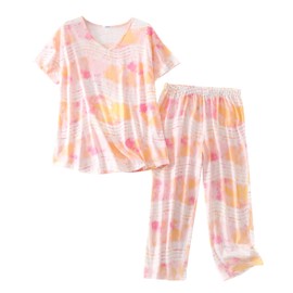 PNAEONG - Conjunto de pijama para mujer con pantalones capri y estampados casuales y divertidos, Naranja, Small