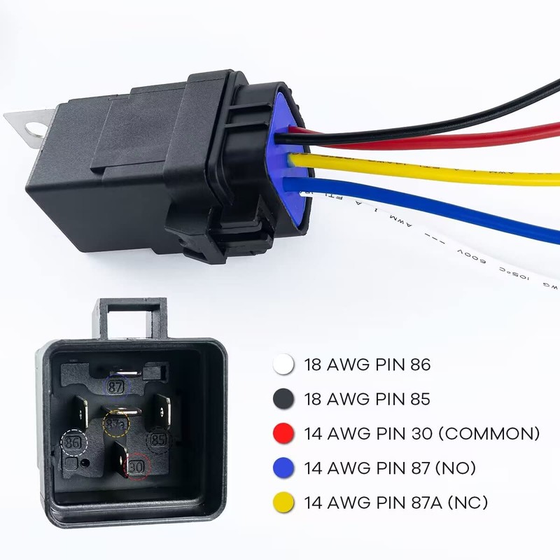 Hosyond 5 Pack 12V DC 40/30 AMP Waterproof Relay Harness