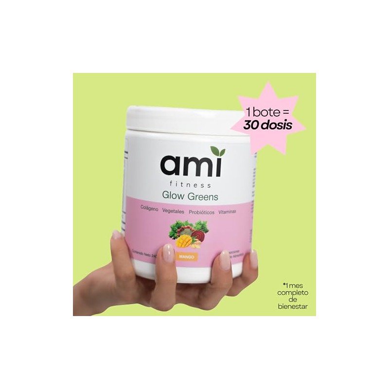 Ami Glow Greens Jugo Verde Polvo Colágeno Probióticos Superfoods Enzimas