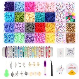 2800+ Clay Beads for Bracelets, Polymer Clay Beads, 6 mm, 20 Colours plus Other Accessories, Suitable for Making Necklaces, Bracelets, Earrings and Other Jewellery