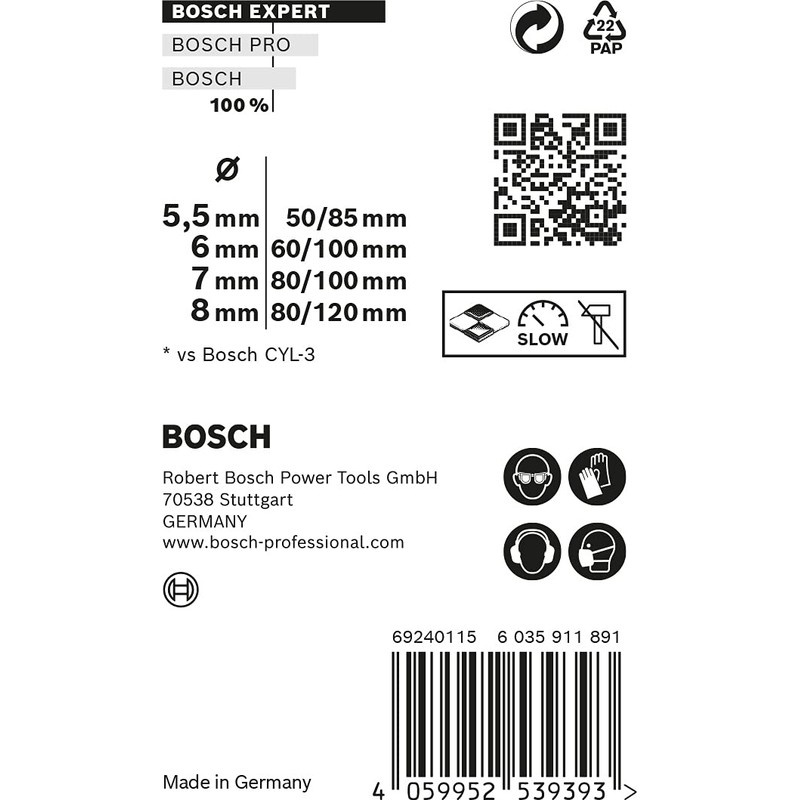 Bosch 4x EXPERT CYL-9 MultiConstruction Drill Bit Set (for Concrete,