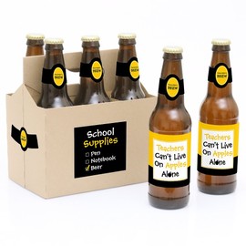 Best Teacher Gift - Teacher Appreciation Gift for Women and Men - 6 Beer Bottle Label Stickers and 1 Carrier