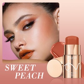 Cream Blush Stick, 3-in-1 Multi-Use Blusher Contour for Lip Cheek Eye, Long-lasting Waterproof Cream Blusher with Makeup Brush, Moisturize Blush Wand, Lightweight Face Blusher for Women Nature Look