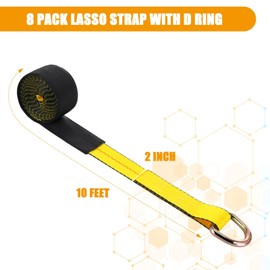 Wowangce 8Pack 2" X 10 ft Tow Truck Straps Lasso Wheel Lift Straps Lasso Tow Strap with D Ring 11, 000 Lbs Break Strength Auto Tie Down Auto Hauler for Trailer Truck Tie(Yellow)