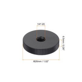 sourcing map 4Pcs Flat Knurled Nut - 1/4"-20 x 1" x 0.26" Thumb Nuts Lock Adjusting Nuts, Aluminum Alloy Female Thumb Wheel Lock Nut, Black