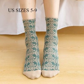 SENCODA Lavish Lavender Argyle Socks Elegant Frill & Jeweled Detail for Spring & Autumn (5Pair-NX2)