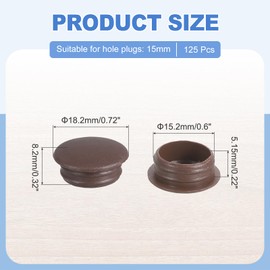 MECCANIXITY 125Pcs Plastic Hole Plugs, 3/4" x 5/16"(DxH) Hole Cover Tubing End Cap for Round Holes(15mm), Cabinet Furniture Cupboard Shelves, Dark Brown