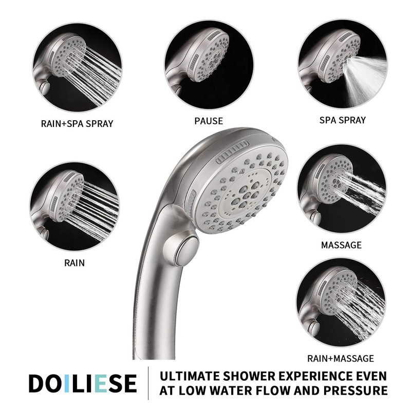 Shower Head, High Pressure 6 Setting Shower Head Hand-Held with