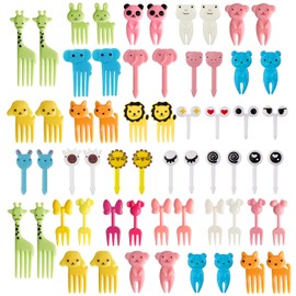 Yoosso Pack of 60 Plastic Animal Fruit Forks, 8 Sizes, Mini Fork Pieker, Finger Food Picks, Fruit Forks, Reusable Fruit Toothpicks for Lunch Box, Party, Afternoon Tea, Birthday Party