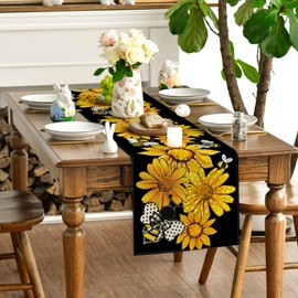 Summer Decorations Sunflower Table Runner Spring Summer Floral Bee Table Cover Summer Sunflower Decor Spring Summer Decorations for Home Party
