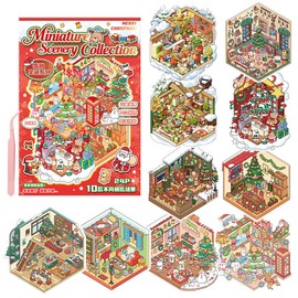 10 Sheets Christmas 3D Sticker Scene, Xmas Miniature Scene Sticker Book Waterproof Vinyl Decals with Tweezers for Holiday Journal, Gift Decor, Xmas Planner for Teens Adult-Christmas Book