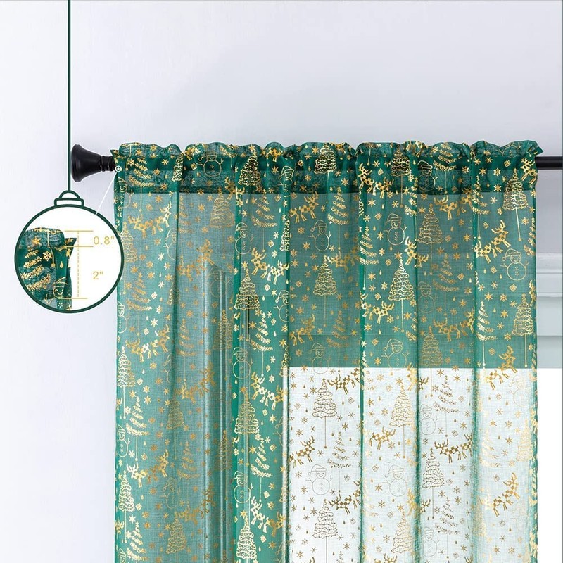 XTMYI - Cortinas de cocina verdes para Navidad, cortinas transparentes