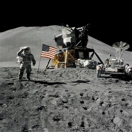 ART.COM Wall Photographic Print Astronaut Jim Irwin Saluting the American Flag During the Apollo 15 Mission, 1971, 30" x 30"