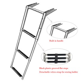 Amarine Made 3 Step Boat Boarding Ladder with Built in Drop Ladder Handle,316 Stainless Steel Telescoping Folding Ladder for Marine Boat Yacht Swimming Pool