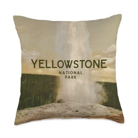 Vintage Yellowstone National Park Retro Old Faithful Geyser Throw Pillow