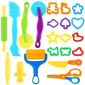 Dough Tools 21pcs Dough Tools Play for Kids Clay Accessories with Rolling Pins,Cutters,Roller,Safety Scissors,Plastic Knife