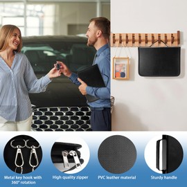 Key Case with Zip, Portable Key Organiser with 28 Hooks and Labels, Wall Mounted Key Storage for Car, Hotel, Office, Home, Garage, Rental, Waterproof and Fireproof