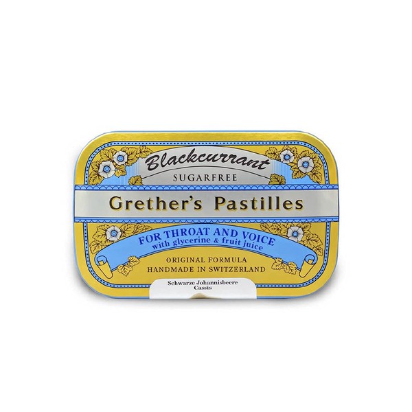 GRETHER'S Sugarfree Blackcurrant Pastilles Remedy for Dry Mouth Relief - Soothing Throat & Healthy Voice - Gift for Singers - 1-Pack - 2.1 oz.