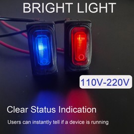 DMWD 3Pcs Waterproof 110V 120V AC Rocker Switch with Red Light SPST 3 Pins On Off Square Switch Snap-in Design for Household Appliances Industrial Equipment