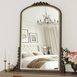 Wall Mirror, Vintage Carved Bathroom Mirror 25" x 38" Antique Metal Frame Wall Mirror for Bedroom, Living Room, Entryway, Fireplace, Hallway, Bronze