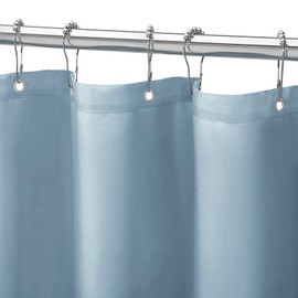 Gibelle 2 Pack Light Blue Fabric Shower Curtain or Liner, 72x72 Waterproof Shower Curtain Liner for Bathroom with Metal Grommets and 12 Plastic Hooks, Soft Cloth & Hotel Quality, Machine Washable