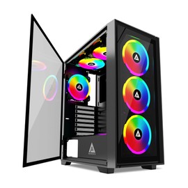 Apevia Genesis Pro G-PRO-BK Mid Tower Gaming Case with 2 x Tempered Glass Panel, Top USB3.0/USB2.0/Audio Ports, 6 x RGB Fans, Black Frame