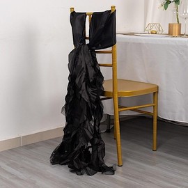 Balsa Circle 5 Black Curly Willow Chiffon Satin Chair Sashes | Chair Covers for Wedding Party Ceremony Reception Decorations Washable Elegant Chair Décor