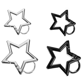 4 PCS Star Carabiner Keychain Clip, Zinc Alloy Heavy Duty Star Shaped Carabiner Clip for Keys and Wallet, Stainless Steel Carabiner Clip for Camping, Hiking,Traveling, Fishing (Black+Silver)