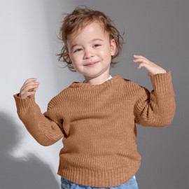 PATPAT Infant Baby Sweater Round Neck Long Sleeve Knit Jumpers Pullover Sweatshirt Fall Winter Clothes Newborn lighttan 12-18 Months