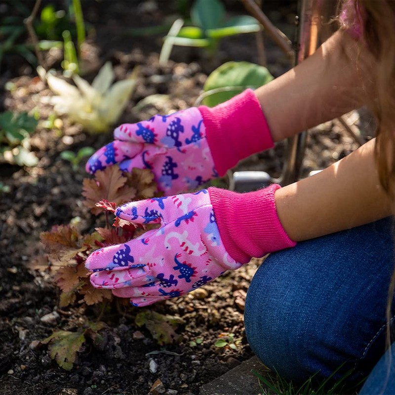 Kent & Stowe Kids Gardening Gloves Dinosaur Pink
