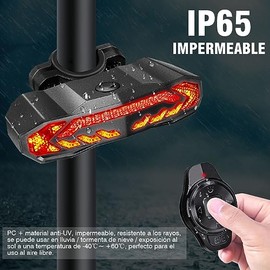 Trixter Luz Trasera De Bicicleta Inteligente con Intermitentes, Luz De Freno Automática, Alarma Antirrobo, Luz LED Trasera Recargable Control Remoto Luces De Giro IP65, Luces para Ciclismo, 6 Modos