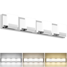 SOLFART 3 Color Temperature Dimmable 4 Light Bathroom Light Fixtures Over Mirror Adjustable LED Vanity Lighs 3000K/ 4500K/ 6000K 3C