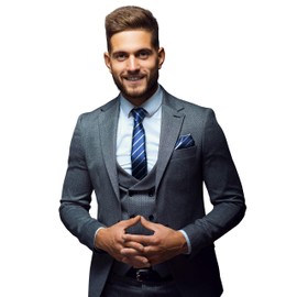 PDTXCLS Aeiniwer Premium Italian Style Ties Set for Men - Luxury Box of Superb Content, 1 Classic Necktie & 1 Pocket Square & 2 Cufflinks & 1 Tie Clip & 1 Gift Box - Gift for Man (Blue Strip)