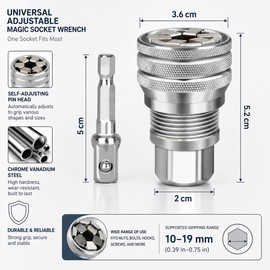 Universal Adjustable Socket Wrench for 10-19mm Fasteners - 2 Piece Self-Adjusting Tool Set for Home and Auto Repair