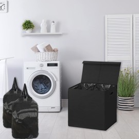 Simple Houseware Double Laundry Hamper with Lid and Removable Bags, Black