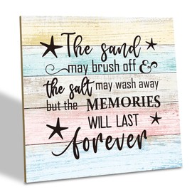 Wooden Beach Sign - Memories Last Forever, Ocean Decor for Home, Beach House, Family Sign