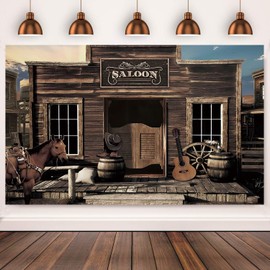 5x3FT Western Cowboy Backdrop Vintage West Saloon Wooden House Barn Door Retro Horse Wheel Country Photography Background Baby Shower Western Birthday Party Decorations Banner Photo Booth Props