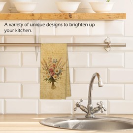 XBBMGG Vintage Floral Kitchen Towels, Retro Floral Dish Hand Tea Towels, Vintage Cottagecore Flower Botanical Bouquet Decorative Towel for Bathroom Kitchen, 16x24 Inch