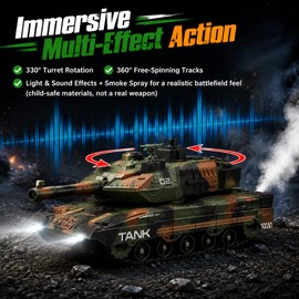 Joysweetoy RC Tank for Kids that Shoots, Auto Demo, Lights, Sounds, Smoke