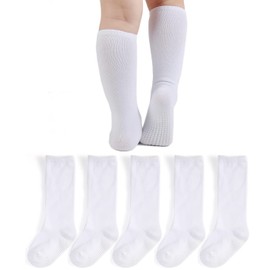 EPEIUS Knee High Socks with Non-Slip Grip Toddller Boys Girls Athletic Stripe Team Tube Socks for Soccer, Basketball, Baseball, 5 Pairs Pack White,12-36 Months